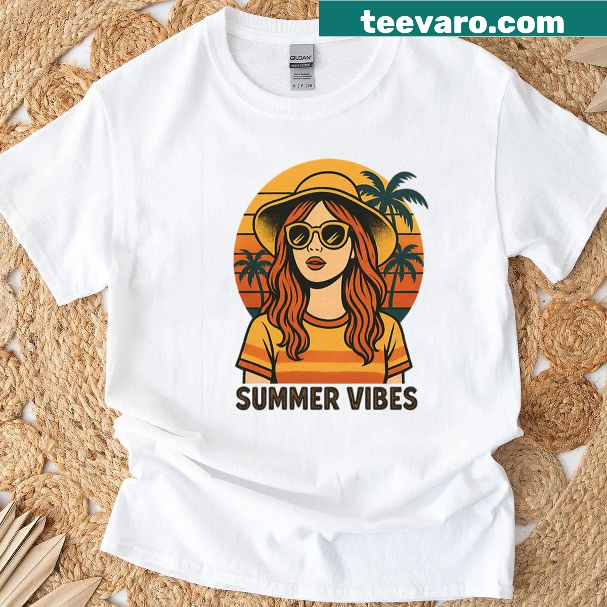 Oversized T-shirt with playful vintage summer vibes typography — on a men's t-shirt