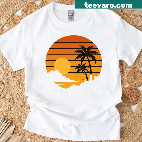 Vintage sunset palm trees design t-shirt, perfect for tropical lovers