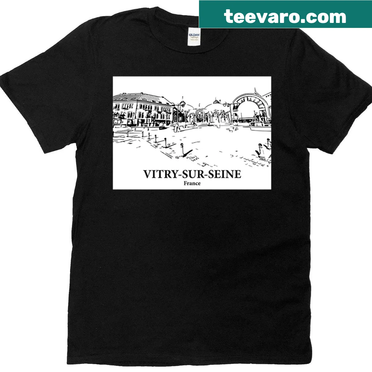 Vitry-sur-seine T-shirt featuring famous landmarks and cultural elements — on a men's t-shirt
