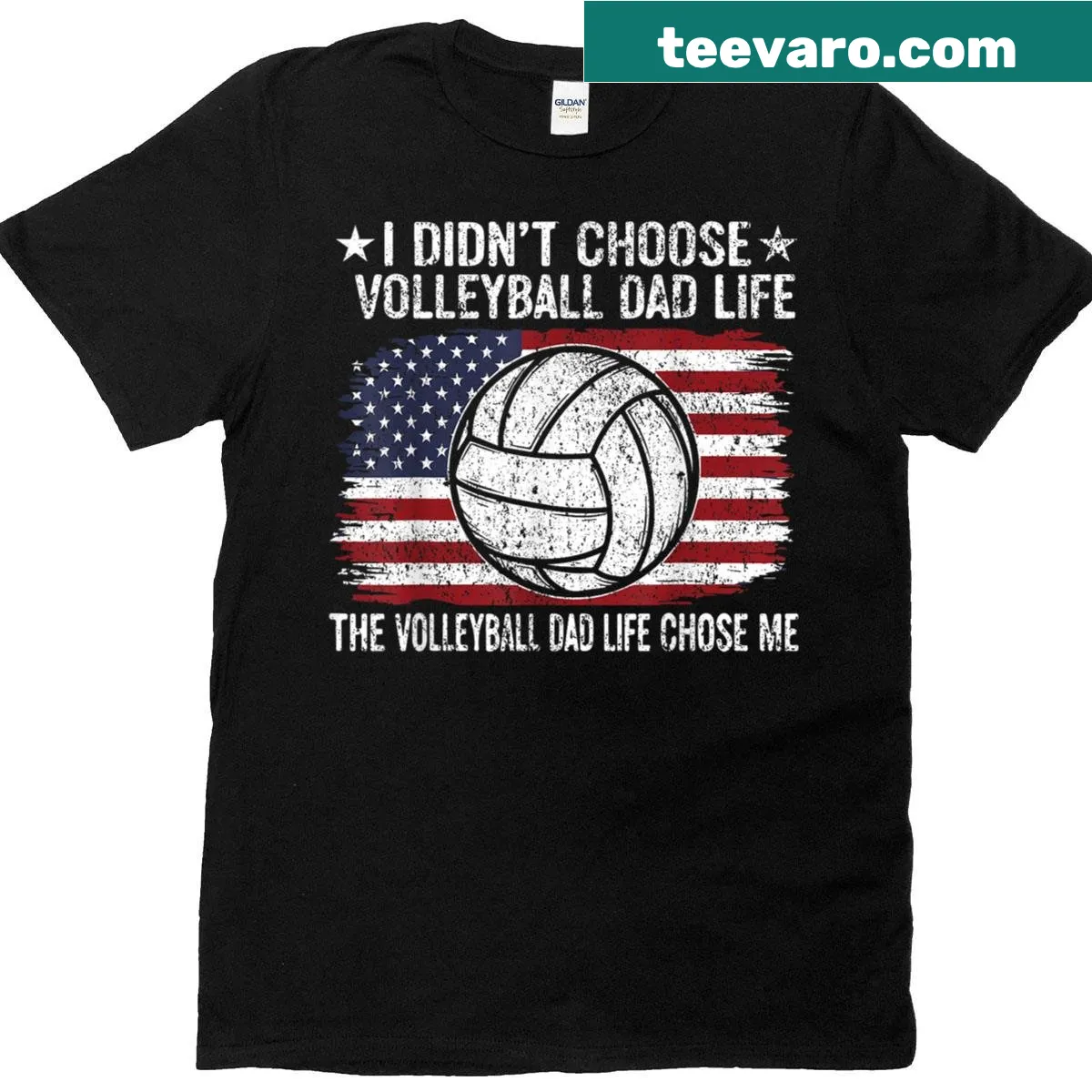 Patriotic Volleyball Dad t-shirt with bold typography — on a men's t-shirt