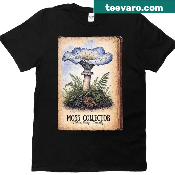 Watercolor moss collector T-shirt with botanical art print