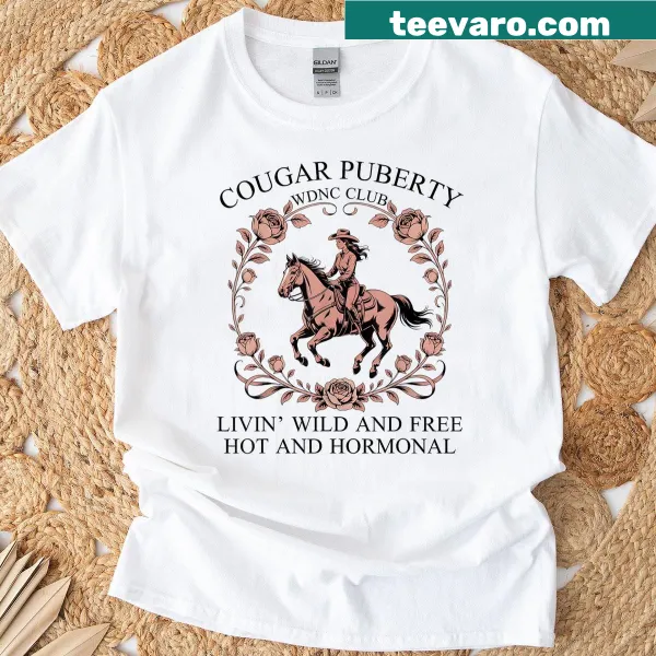 Humorous t-shirt featuring the 'Wdnc Club' with cartoon imagery related to puberty.