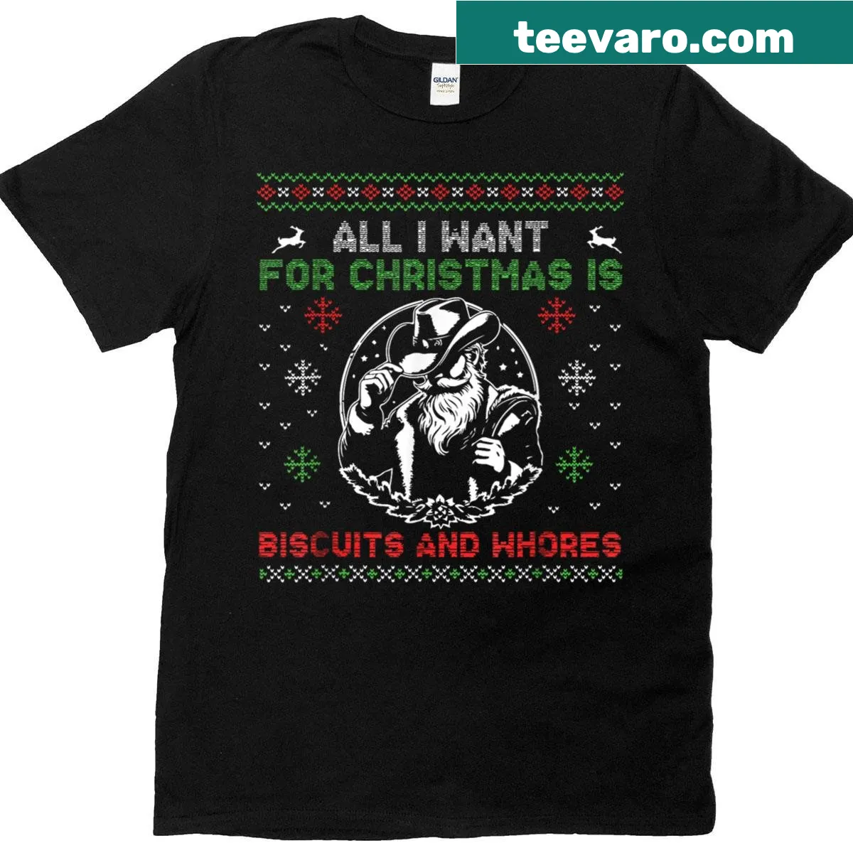 Cowboy-themed Christmas quote shirt with humorous text — on a men's t-shirt