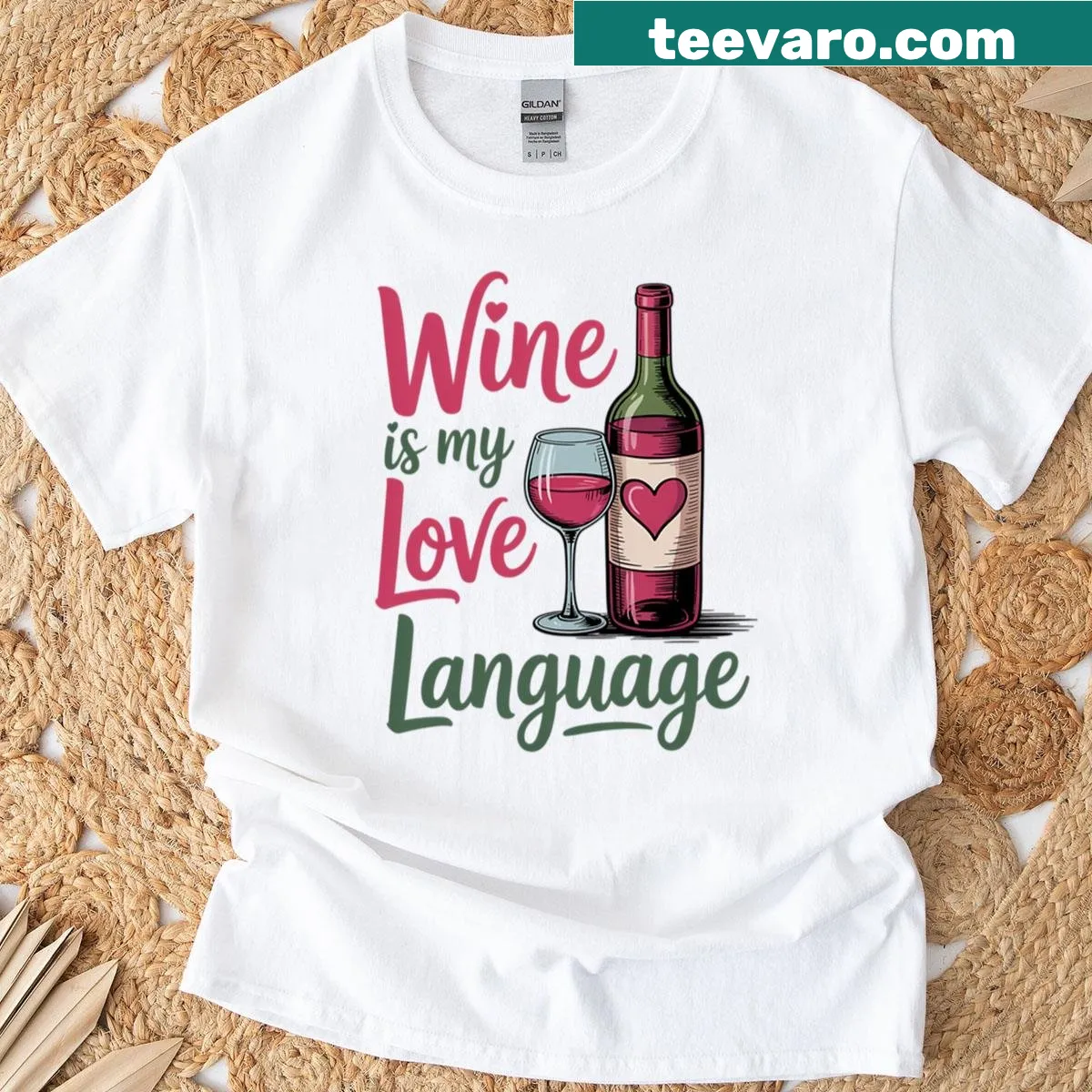 Funny T-shirt declaring wine as a love language — on a men's t-shirt