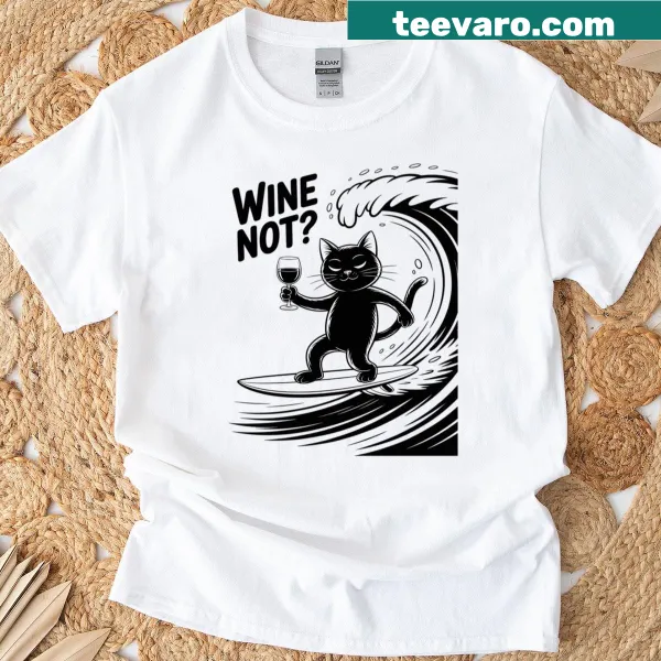 Playful T-shirt with the phrase 'Wine Not?' in fun typography