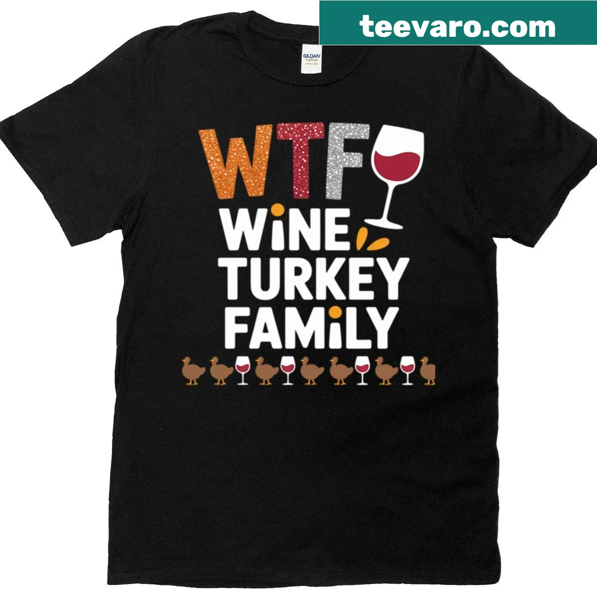 Thanksgiving T-shirt with wine and turkey illustration — on a men's t-shirt