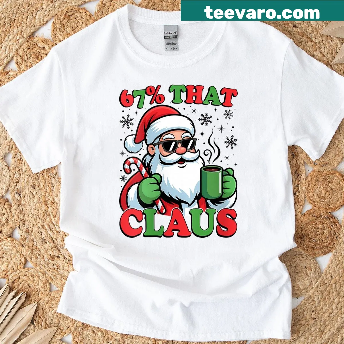 Funny Christmas T-shirt featuring '67 That Claus' — on a men's t-shirt