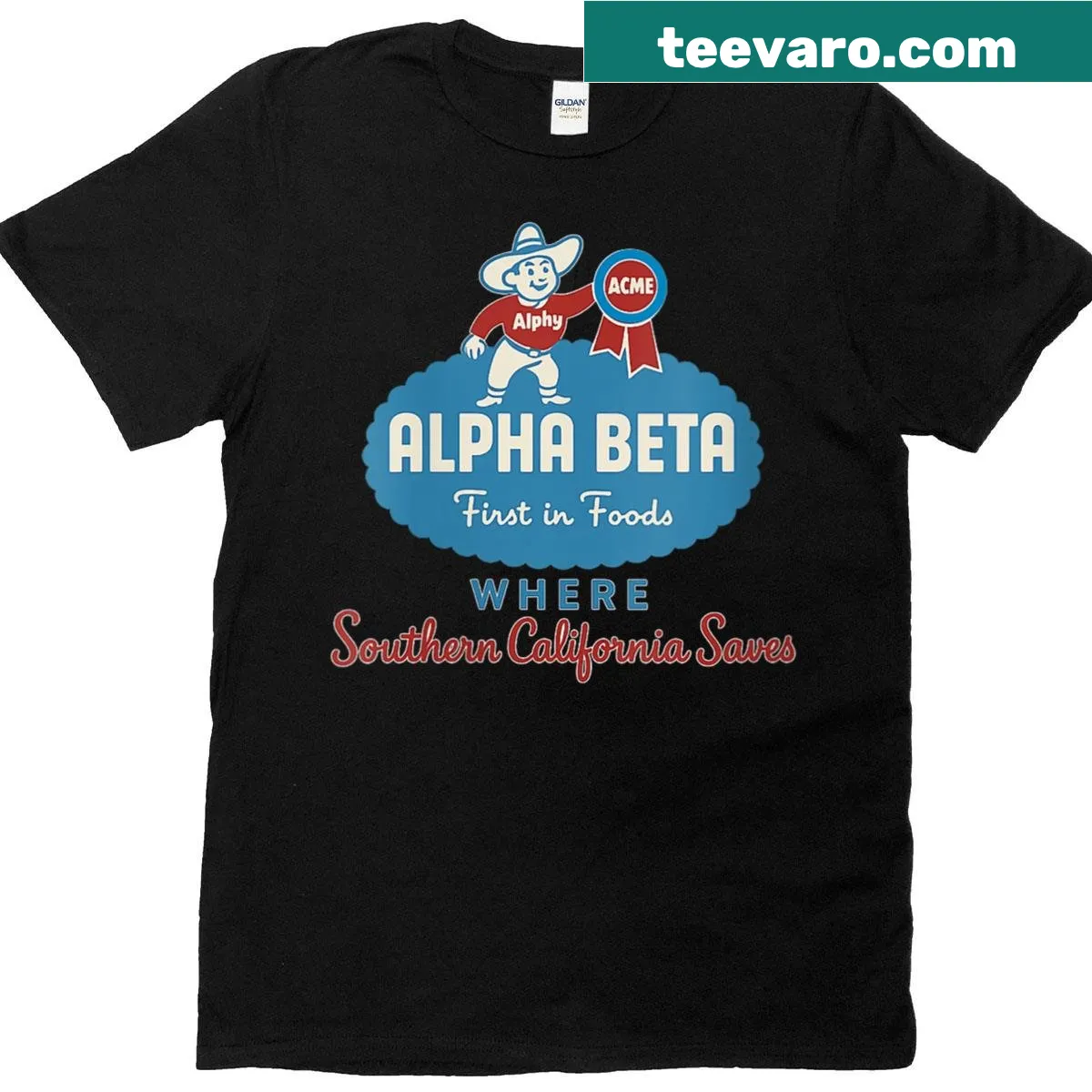 Vintage Alpha Beta grocery store design from the 70s. — on a men's t-shirt