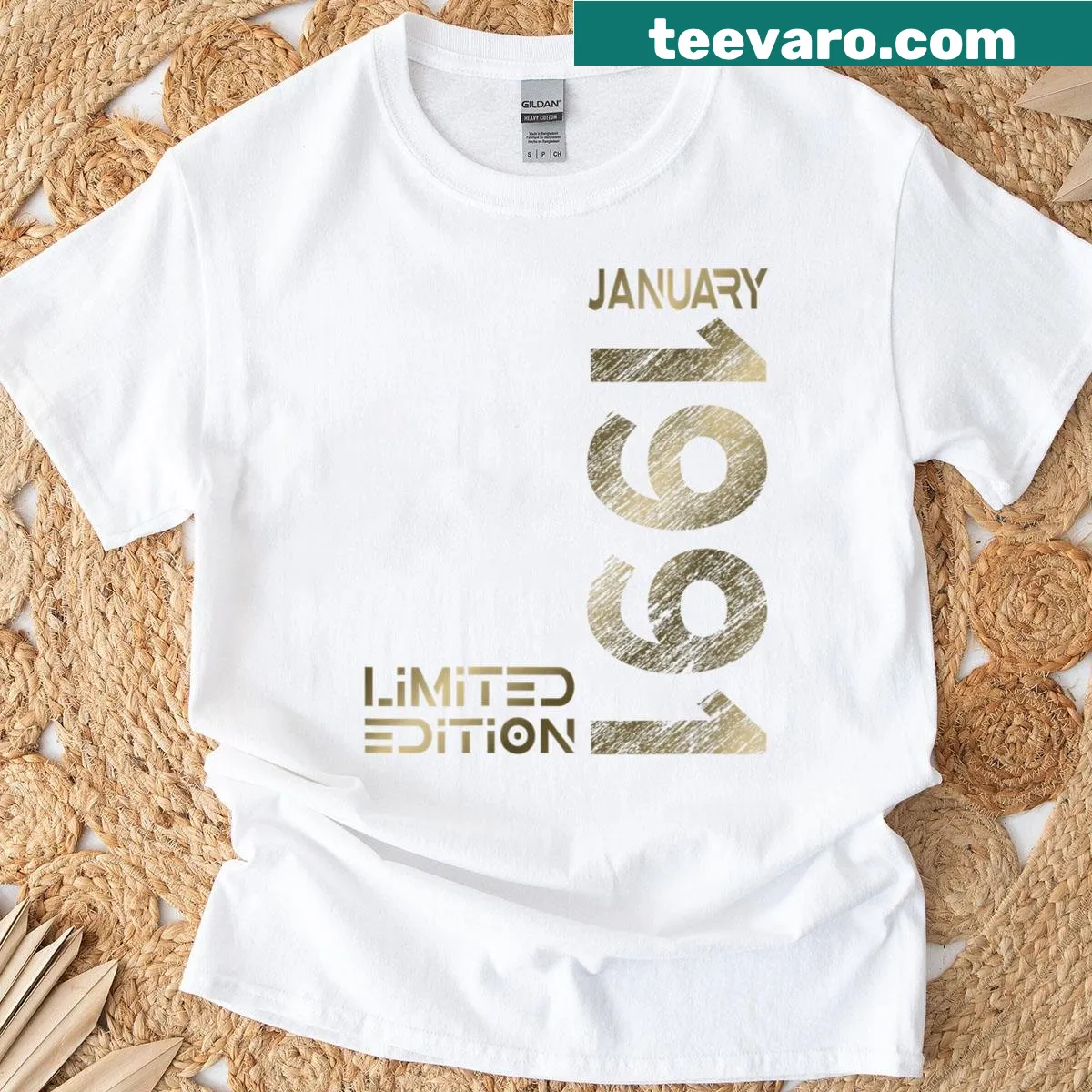 Vintage-style T-shirt celebrating 35th birthday since January 1991 — on a men's t-shirt