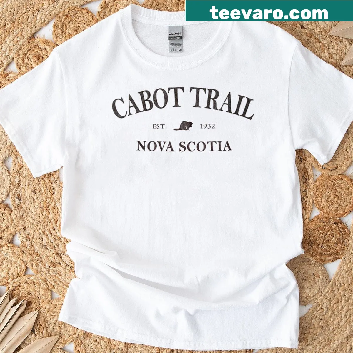 Graphic print shirt featuring Cabot Trail, Nova Scotia scenes — on a men's t-shirt