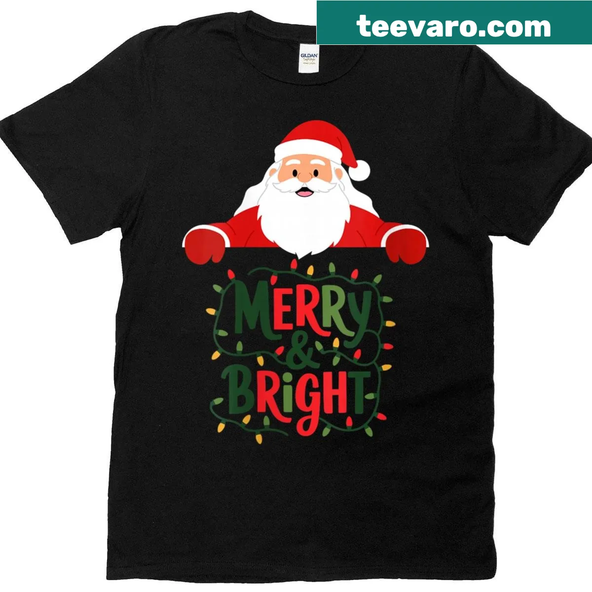 Women's T-shirt featuring a Merry and Bright Christmas design — on a men's t-shirt