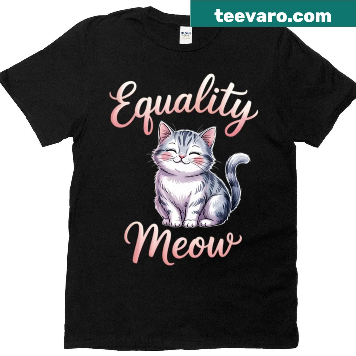 Cute cat mom T-shirt with feminist message and aesthetic art — on a men's t-shirt