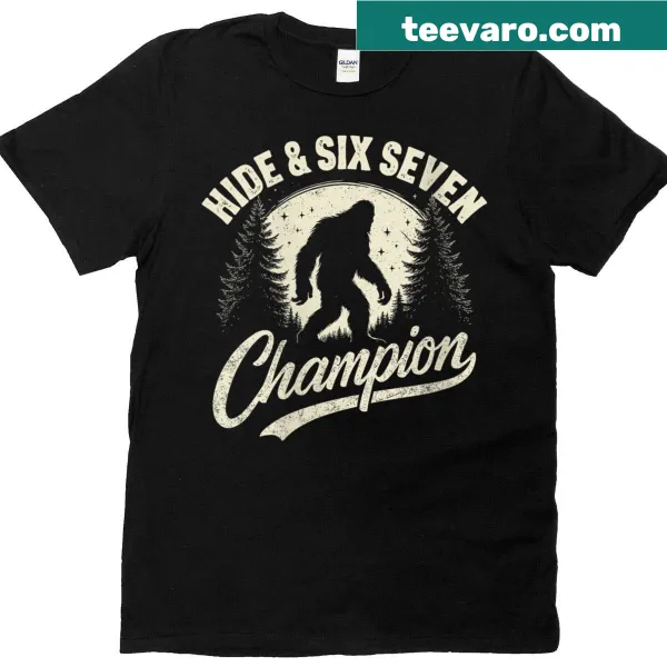 Cartoon Bigfoot graphic with humorous text on a women's t-shirt.