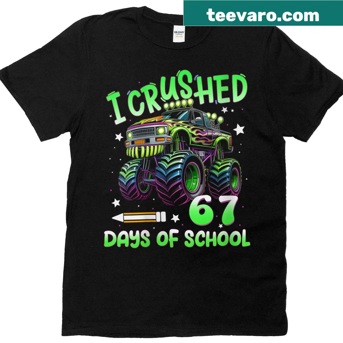 Funny t-shirt celebrating surviving 67 days of school — on a men's t-shirt