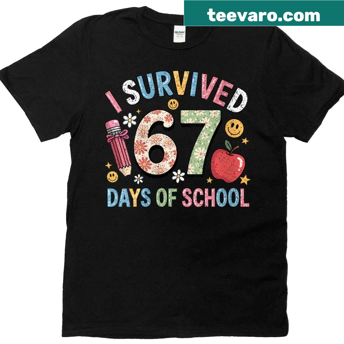 Meme-inspired t-shirt celebrating survival of 67 school days. — on a men's t-shirt