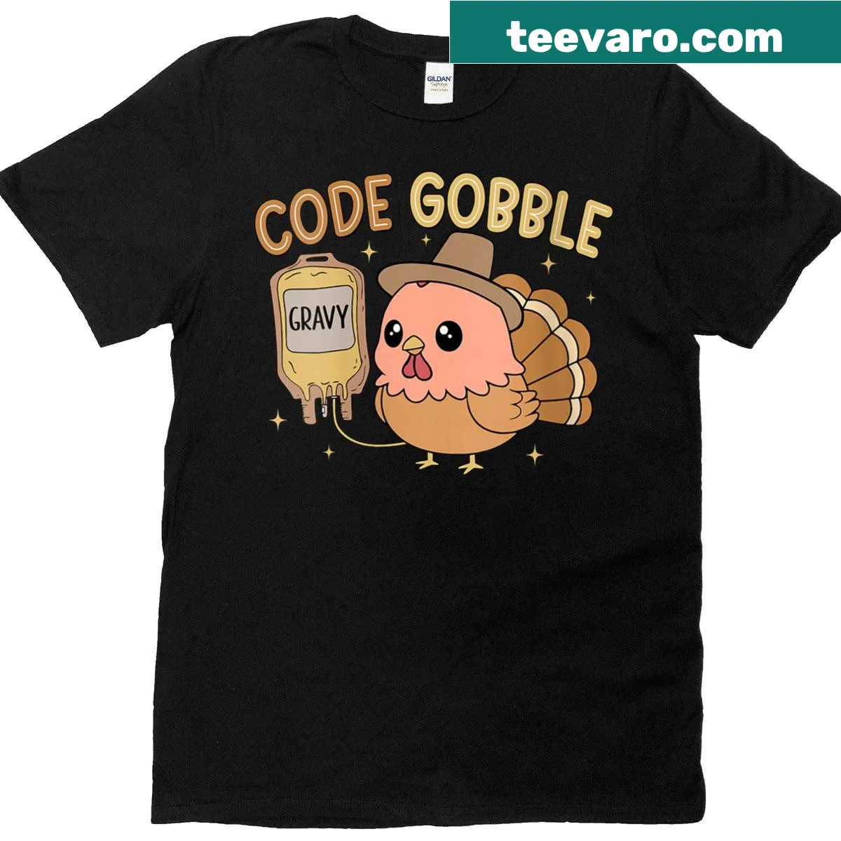 Funny Thanksgiving nurse shirt with gobble graphic and medical symbols — on a men's t-shirt
