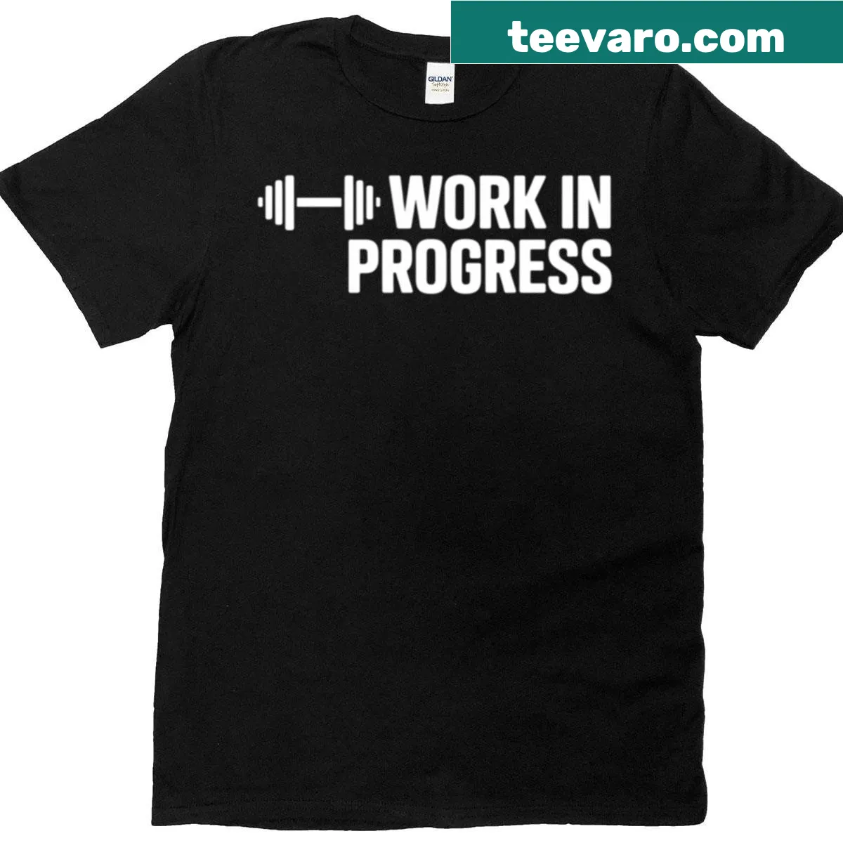 Motivational T-shirt with the phrase 'Work In Progress' for fitness enthusiasts. — on a men's t-shirt