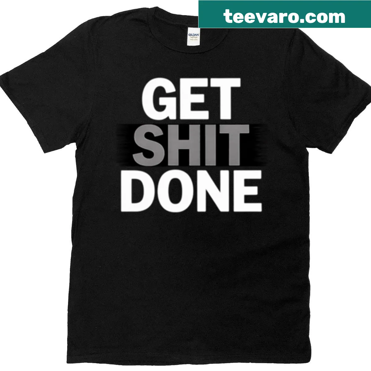Motivational fitness t-shirt with 'Get Shit Done' text — on a men's t-shirt
