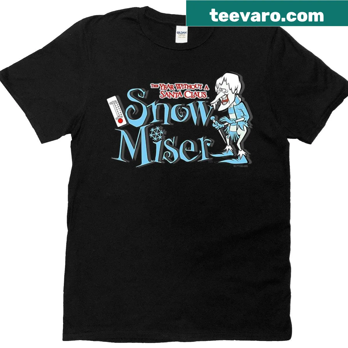 Icy character t-shirt holding a snow stick for Christmas — on a men's t-shirt