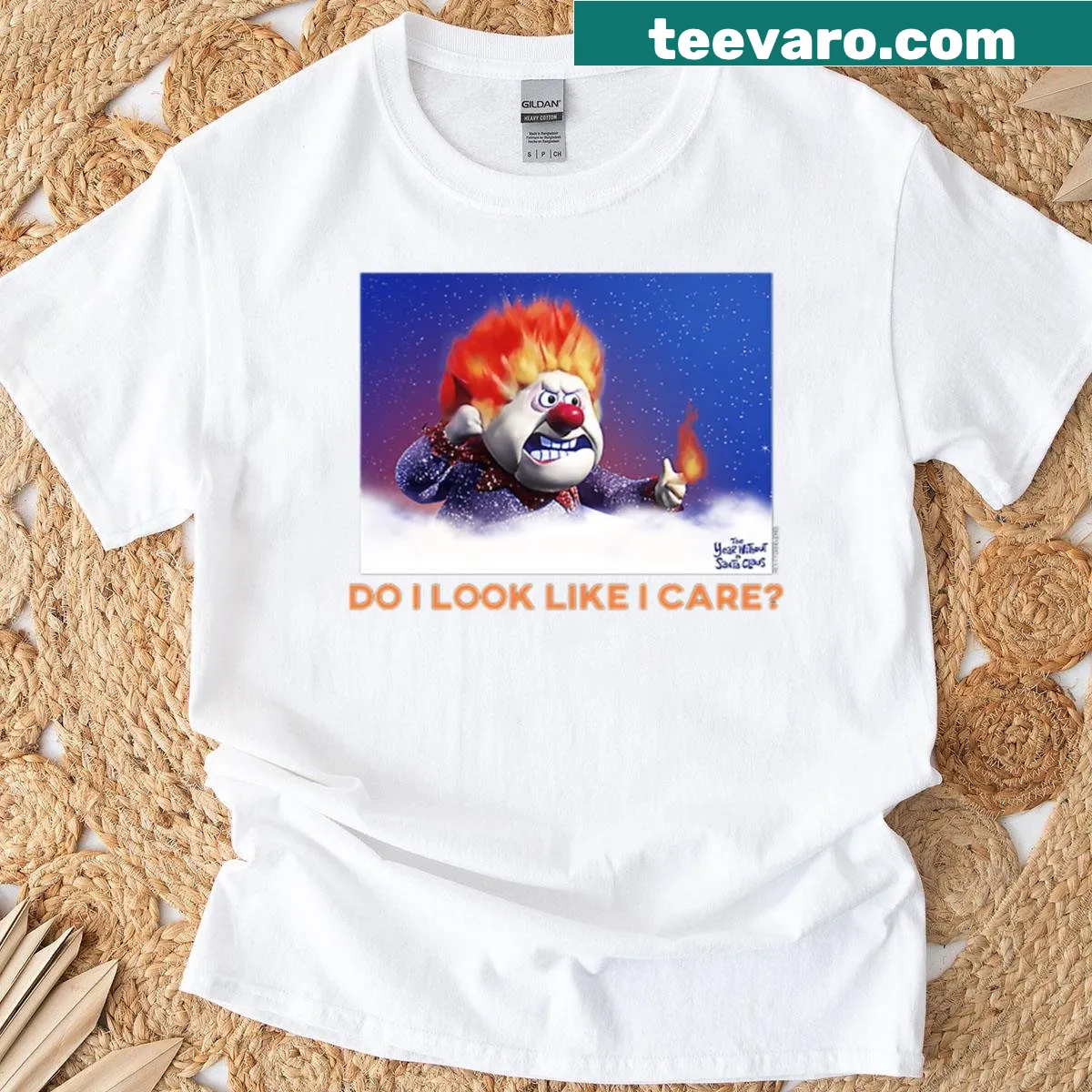 Festive T-shirt featuring a snowy holiday scene with character illustrations. — on a men's t-shirt