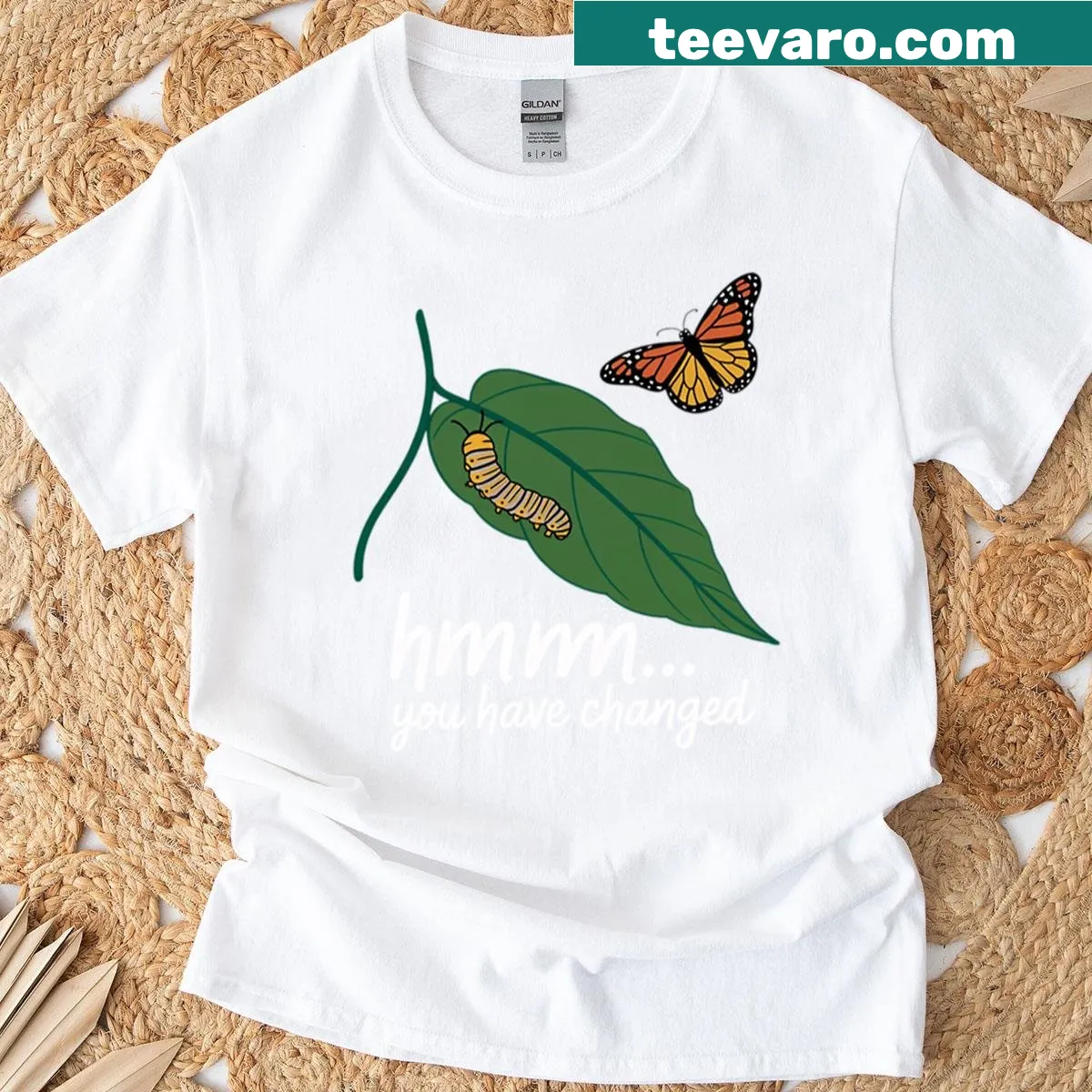 Butterfly-themed T-shirt with illustration promoting change — on a men's t-shirt