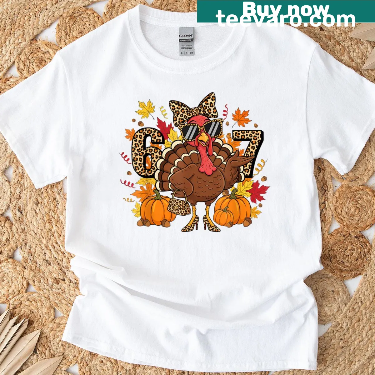 Funny Thanksgiving T-shirt for teachers with turkey and bow — on a men's t-shirt