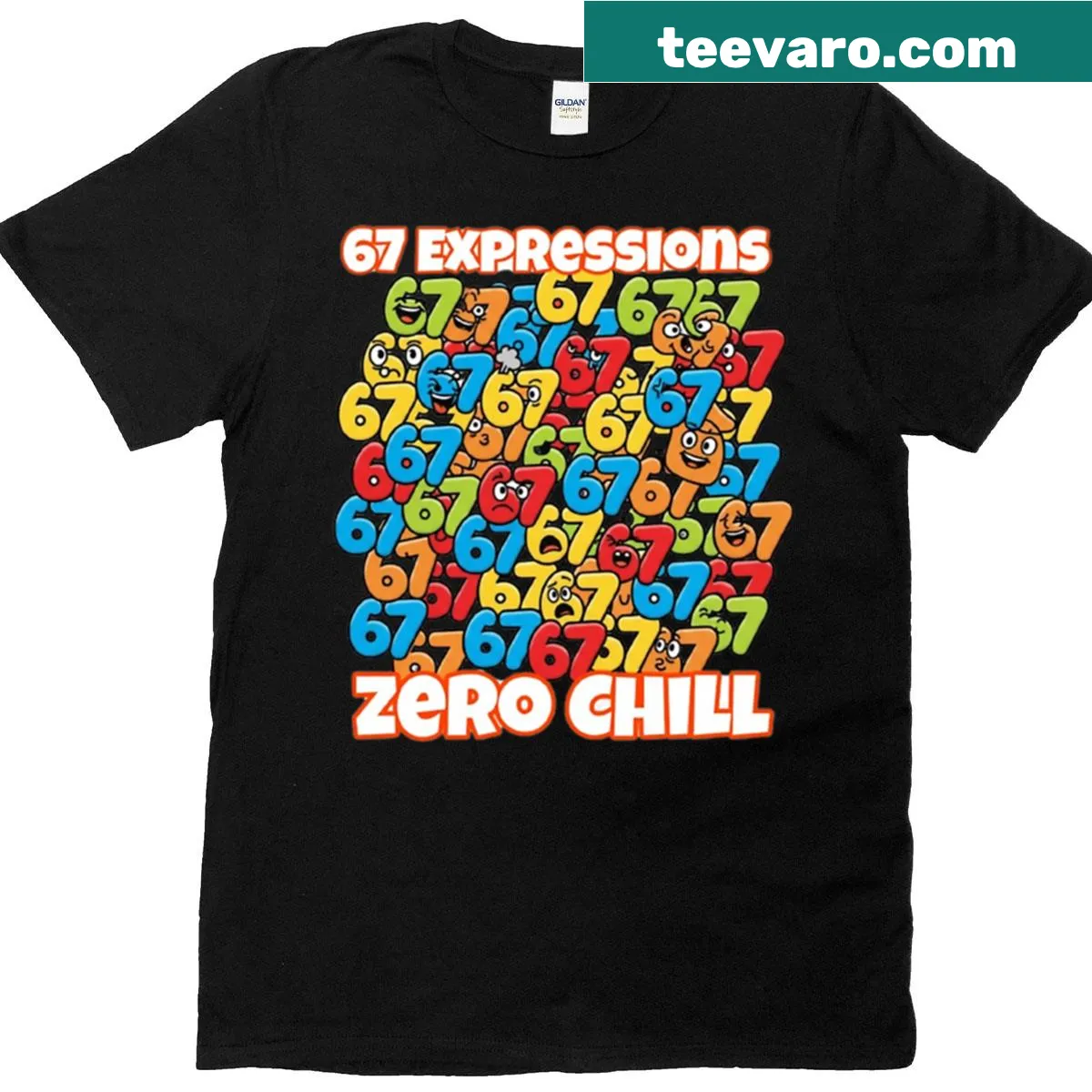 Funny graphic tee with the phrase 'Zero Chill' and 67 expressions — on a men's t-shirt