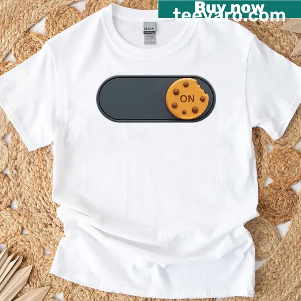 T-shirt with a toggle switch graphic and cookie design