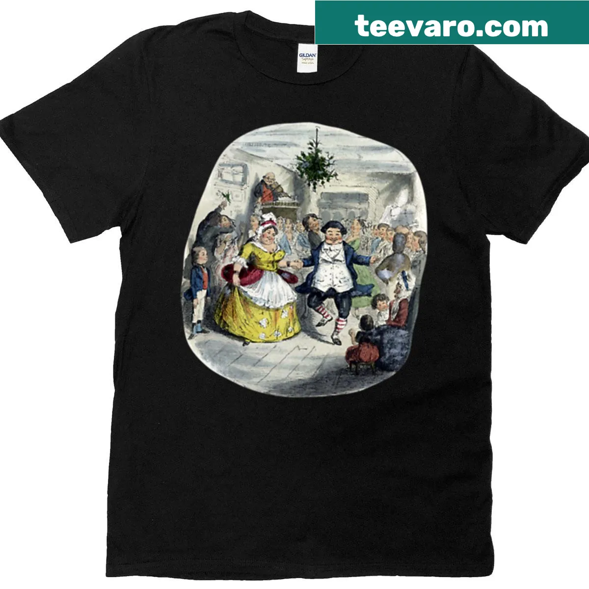 Elegant T-shirt inspired by Mr. Fezziwig's Ball from 'A Christmas Carol' — on a men's t-shirt