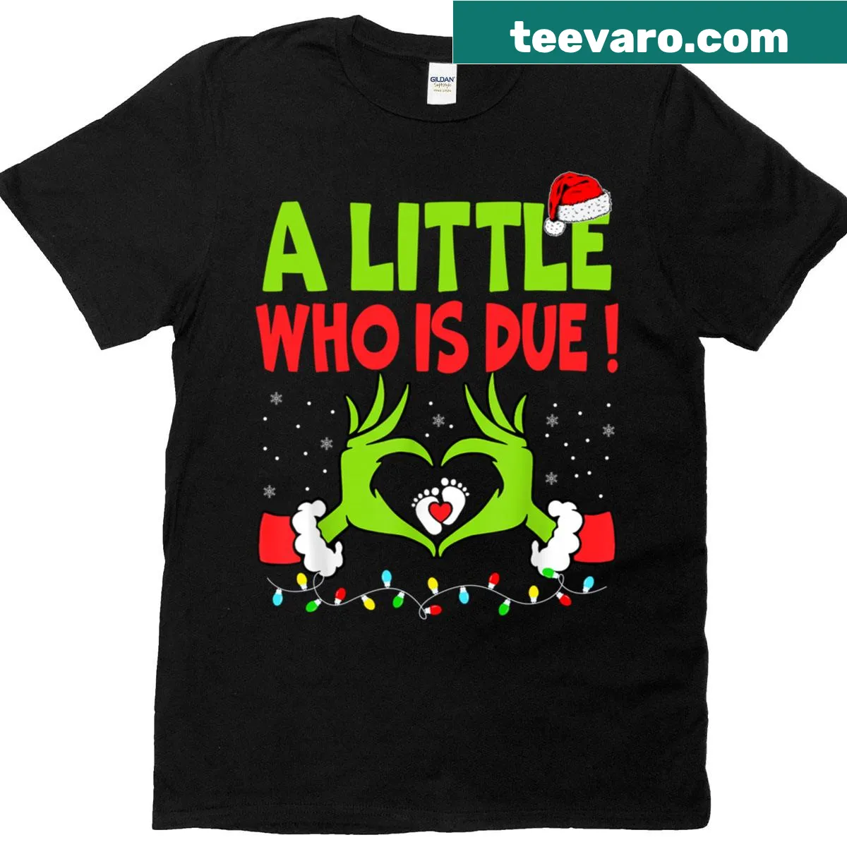 Pregnancy announcement shirt featuring the phrase 'A Little Who Is Due' for the Christmas season. — on a men's t-shirt