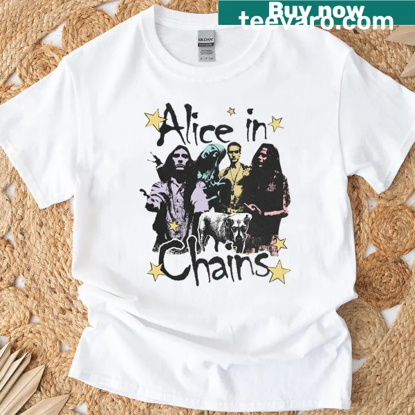 Artistic representation of Alice In Chains on a T-shirt.