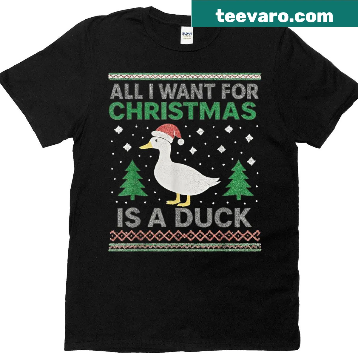 Ugly Christmas t-shirt with a humorous duck graphic and festive text — on a men's t-shirt