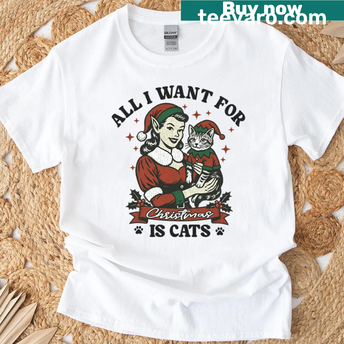 Funny Christmas T-shirt with the phrase 'All I Want For Christmas Is Cats' — on a men's t-shirt