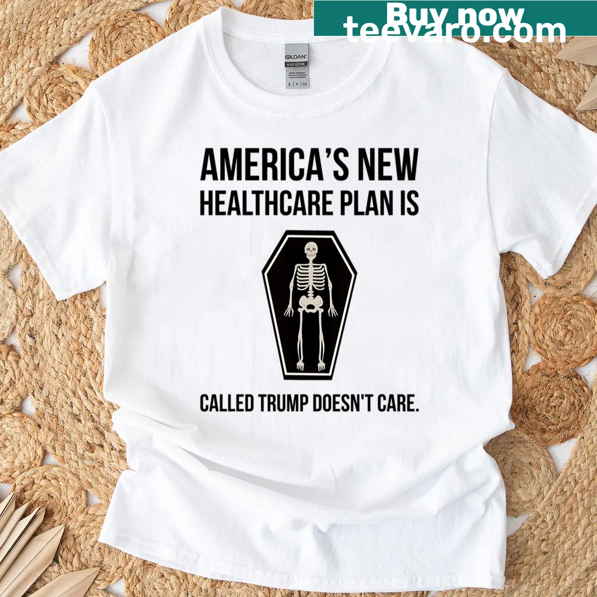 Playful graphic on healthcare policy T-shirt — on a men's t-shirt