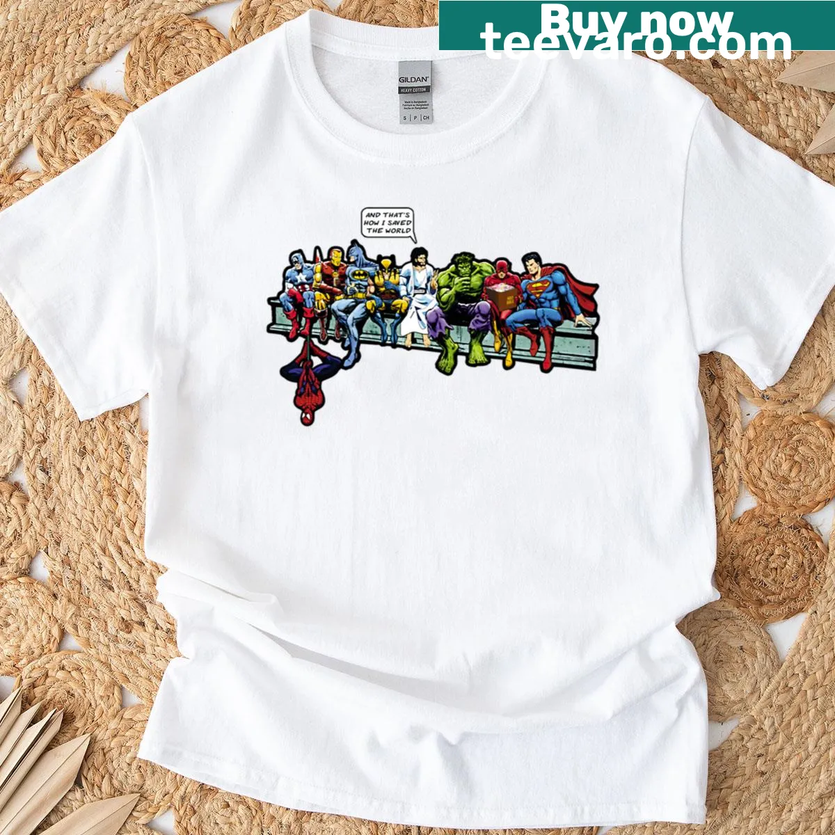 T-shirt with the phrase 'And That's How I Saved The World' — on a men's t-shirt