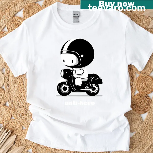 Illustration of an anti-hero scooter rider on a T-shirt.
