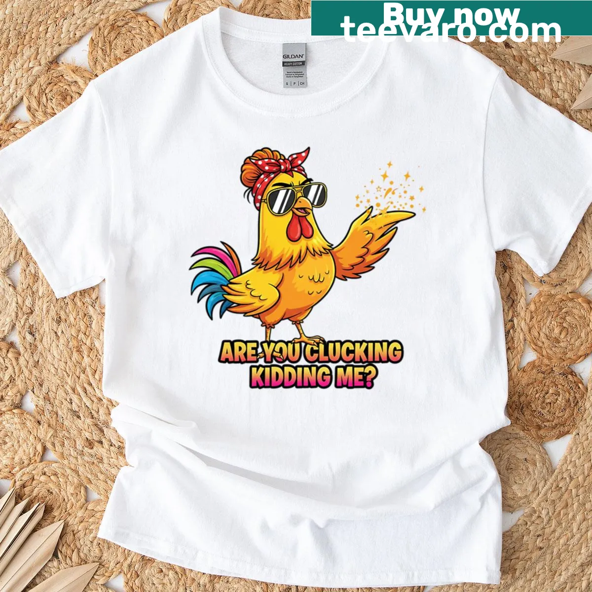 Funny chicken-themed t-shirt with a playful phrase — on a men's t-shirt
