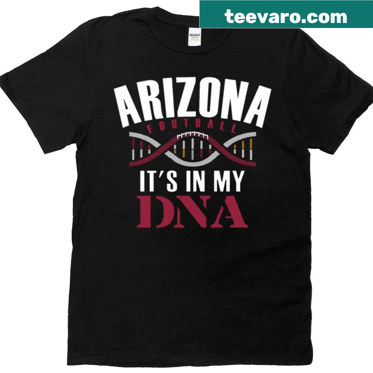 Text design stating 'Arizona Football Proud Fan - it's In My DNA' — on a men's t-shirt