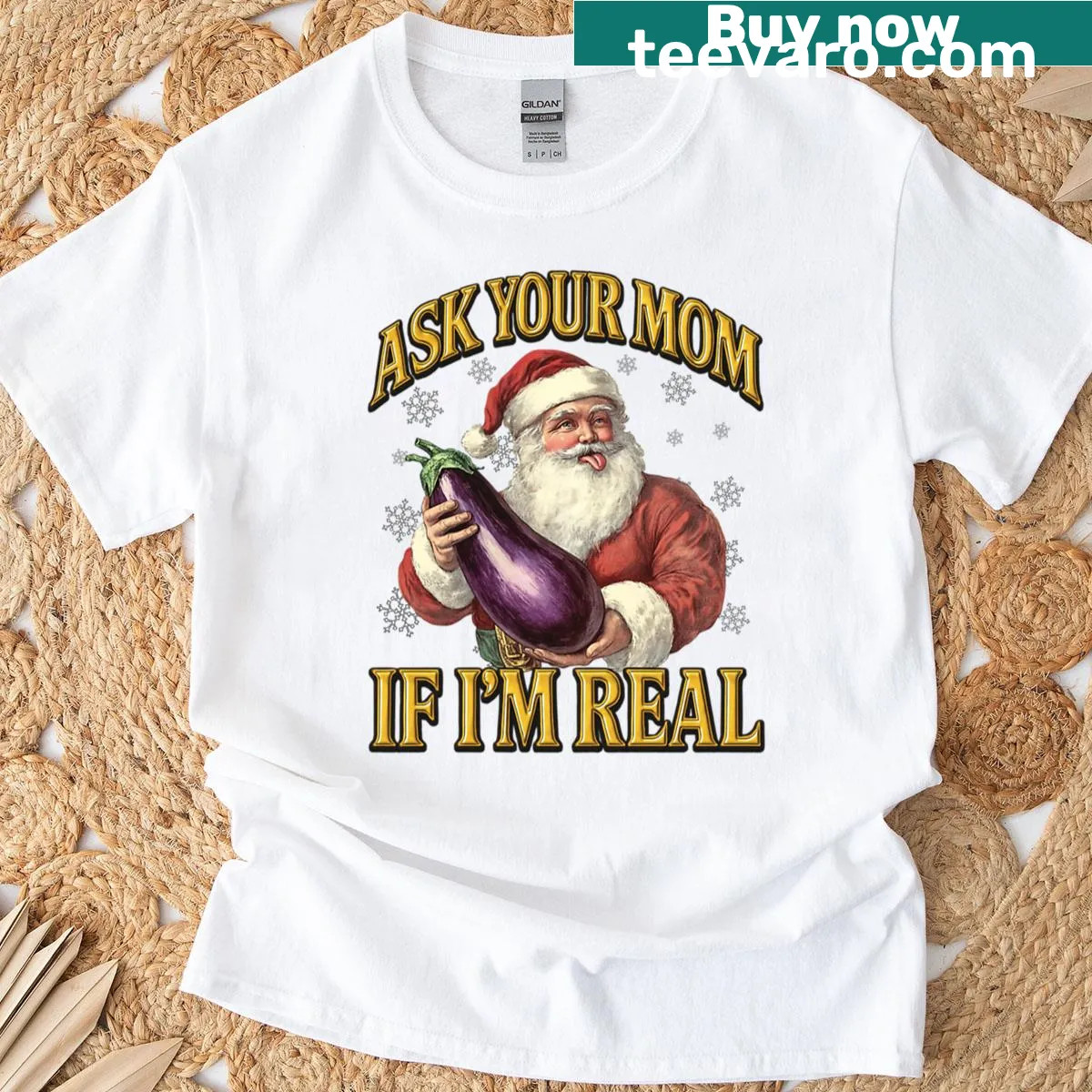 Rude Christmas-themed t-shirt with humorous text — on a men's t-shirt