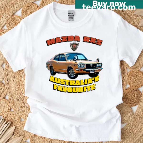 Cartoon graphic of a Mazda RX3 on a T-shirt