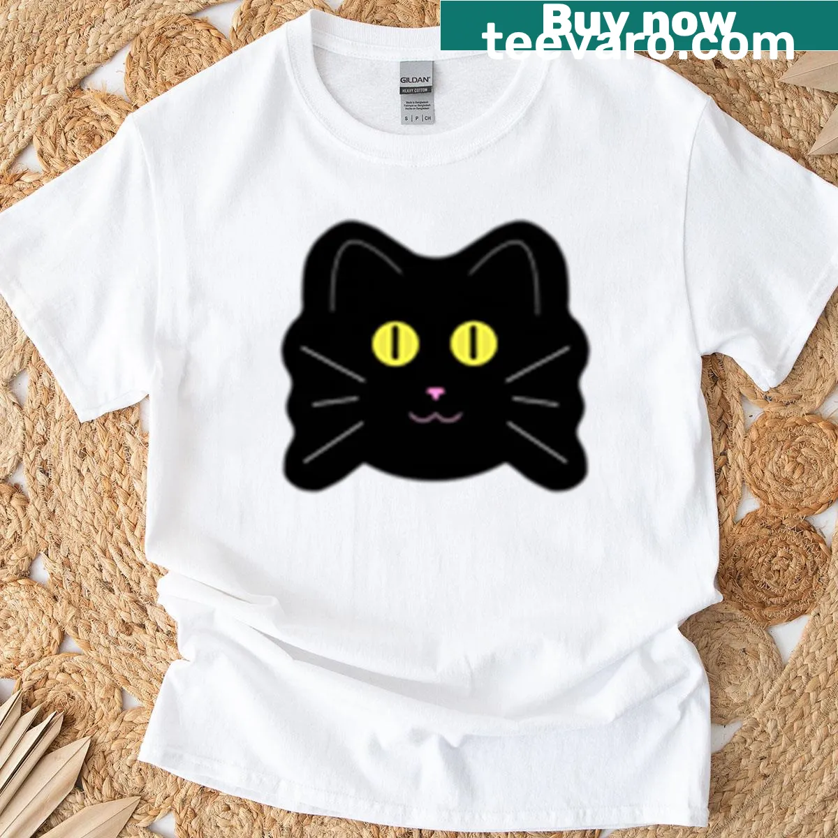 Illustrative Black Cat T-shirt with a playful design — on a men's t-shirt