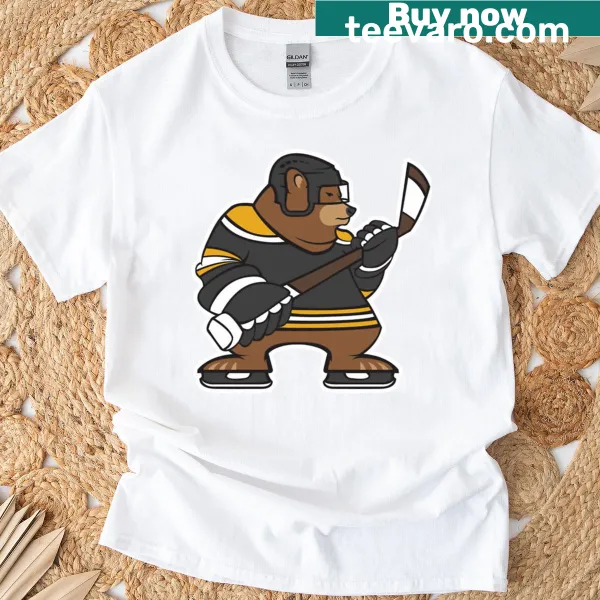 Boston Bruins bear graphic on a hockey-themed T-shirt