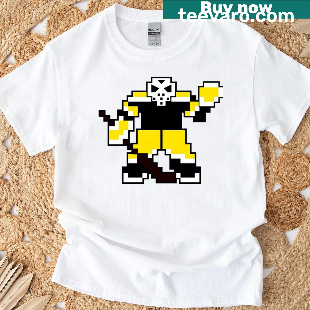 Illustration of a Boston Bruins goalie on a t-shirt — on a men's t-shirt