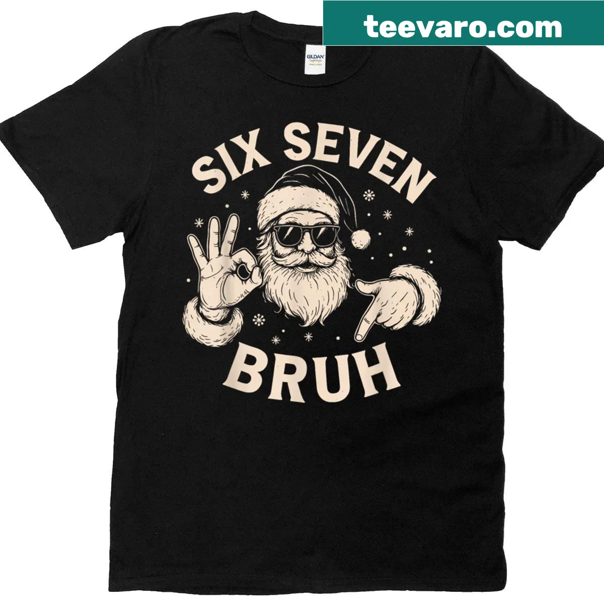 Playful Christmas t-shirt for boys featuring a cartoon Santa and 'Bruh 67' text. — on a men's t-shirt