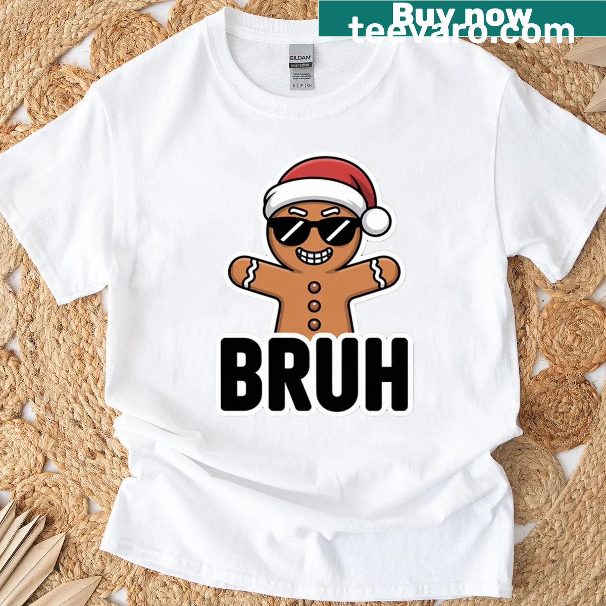 Funny gingerbread graphic tee with 'Bruh' text — on a men's t-shirt