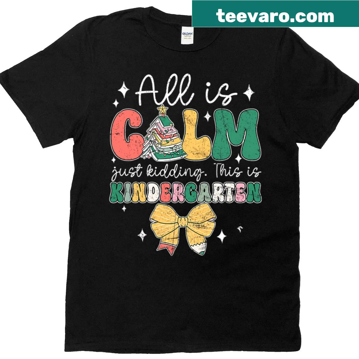 Funny Christmas T-shirt with the phrase 'Calm Is Kidding' — on a men's t-shirt