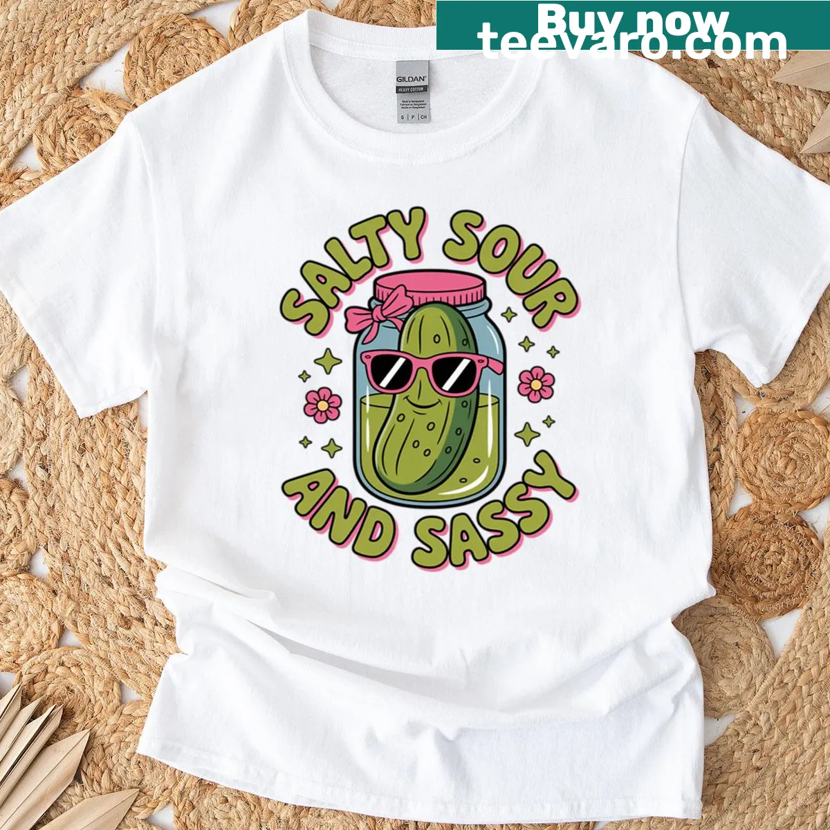 Cute pickle jar girl graphic on a T-shirt with bows — on a men's t-shirt
