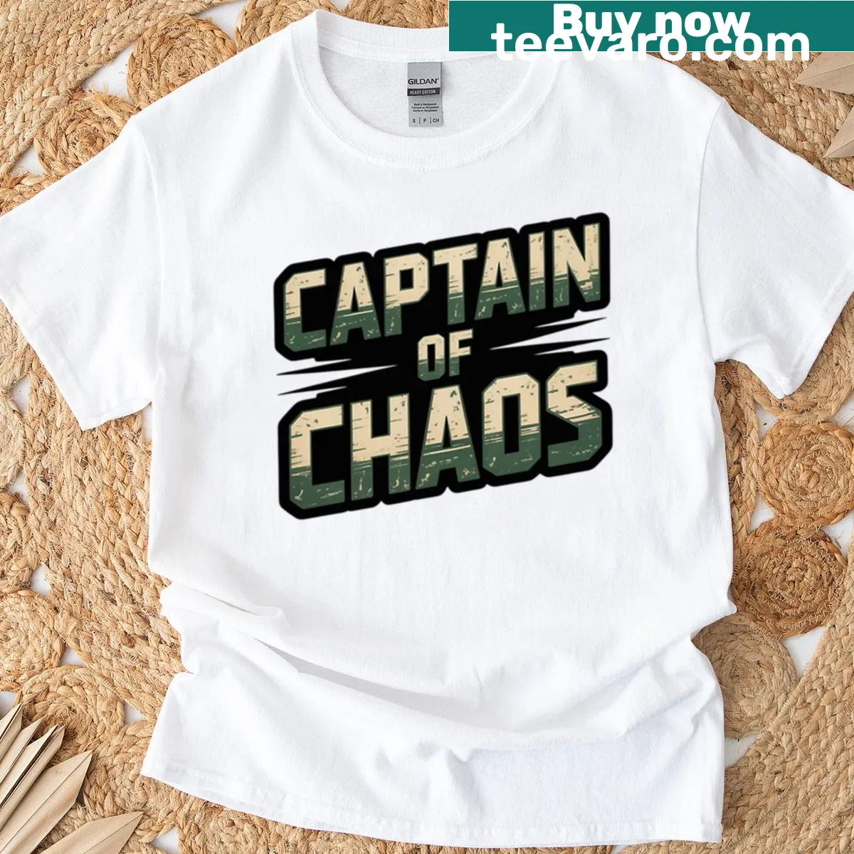 Captain of Chaos tee for dads who are teachers with a humorous design. — on a men's t-shirt