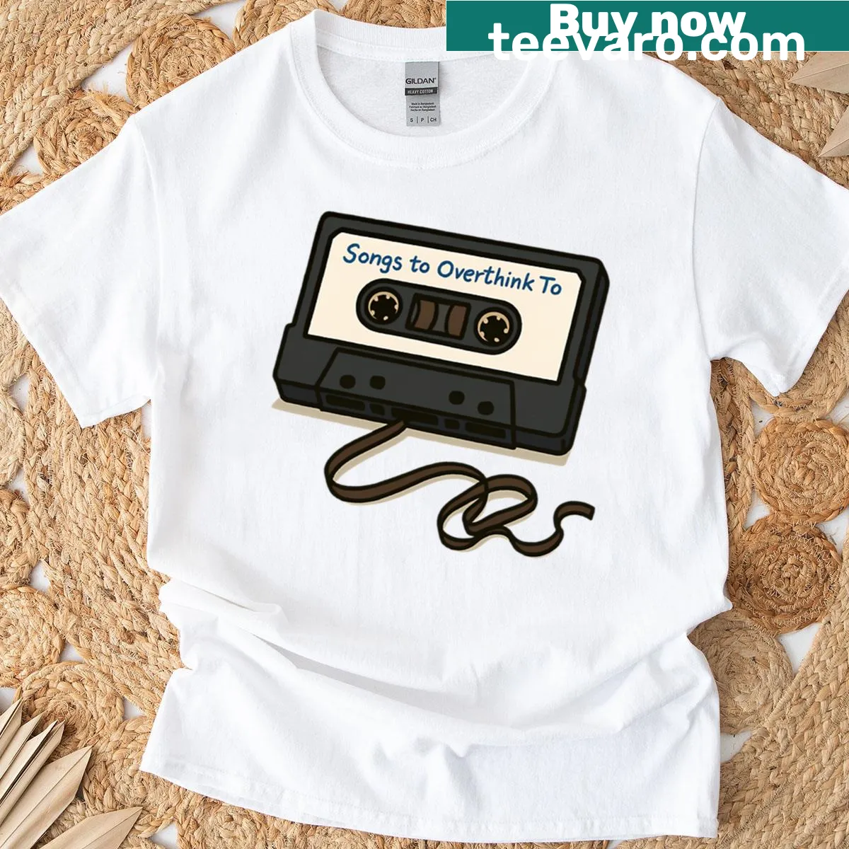 Vintage cassette tape T-shirt celebrating music nostalgia. — on a men's t-shirt