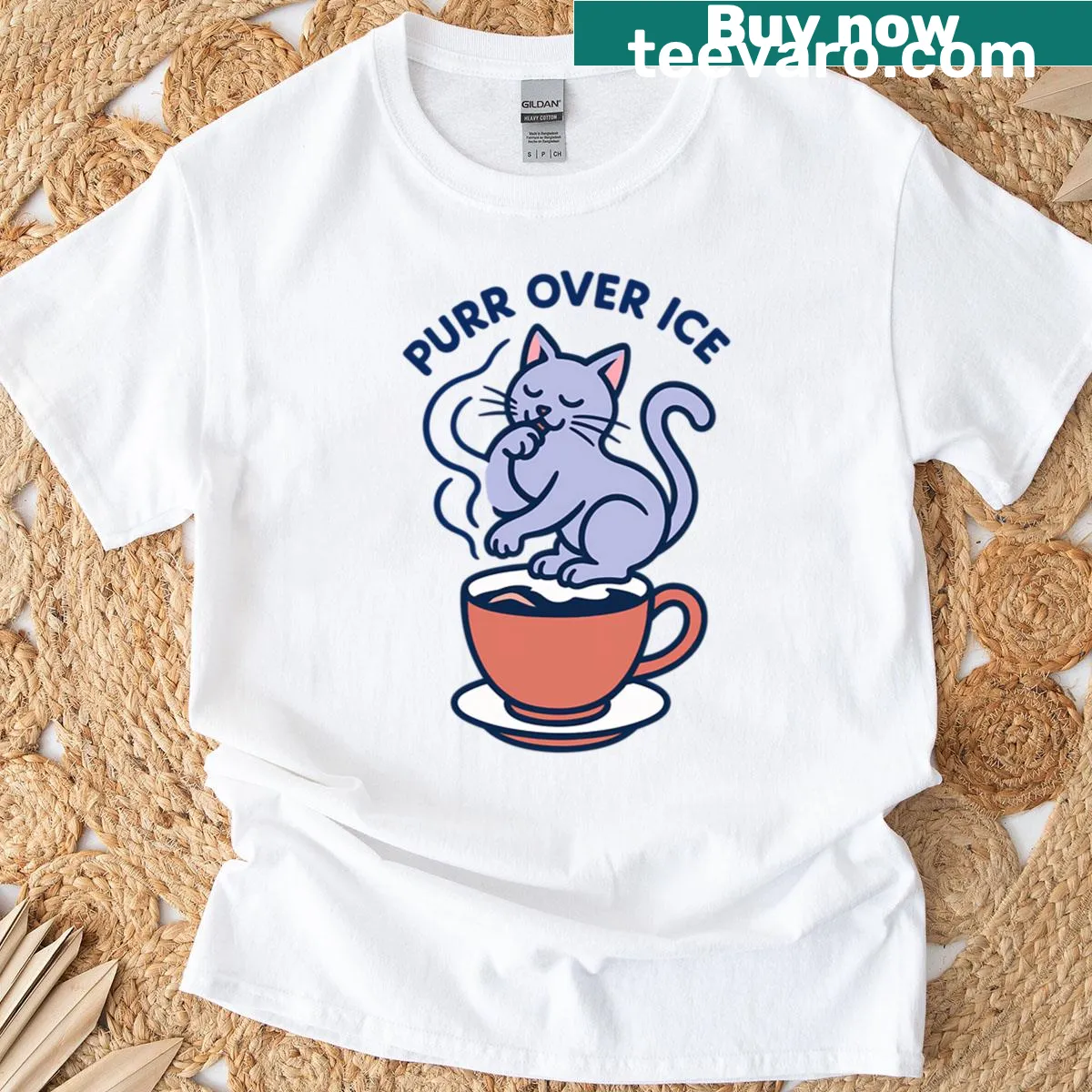 Cute cat graphic with coffee steam on a t-shirt — on a men's t-shirt